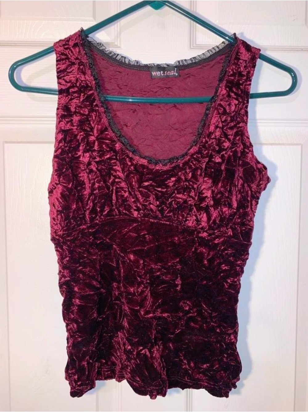 Y2K Wet Seal Crushed Velvet Wine Red Tank Top Medium